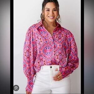 Vibrant Pink Patterned Women's Top